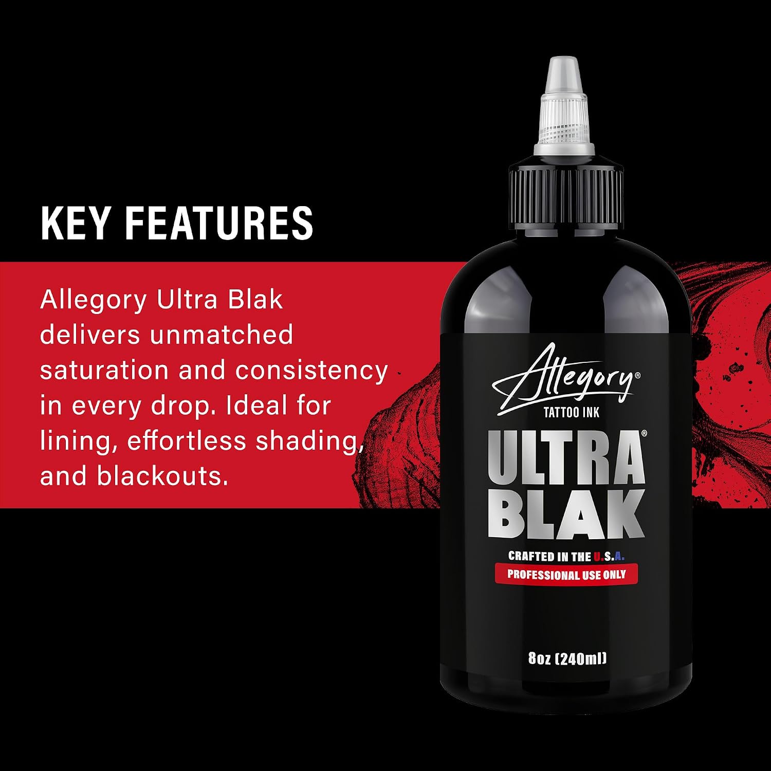 Tattoo Ink – Ultra Blak, Premium Black Tattoo Ink, Perfect for Lining and Shading, Smooth, Consistent Pigment, Vegan
