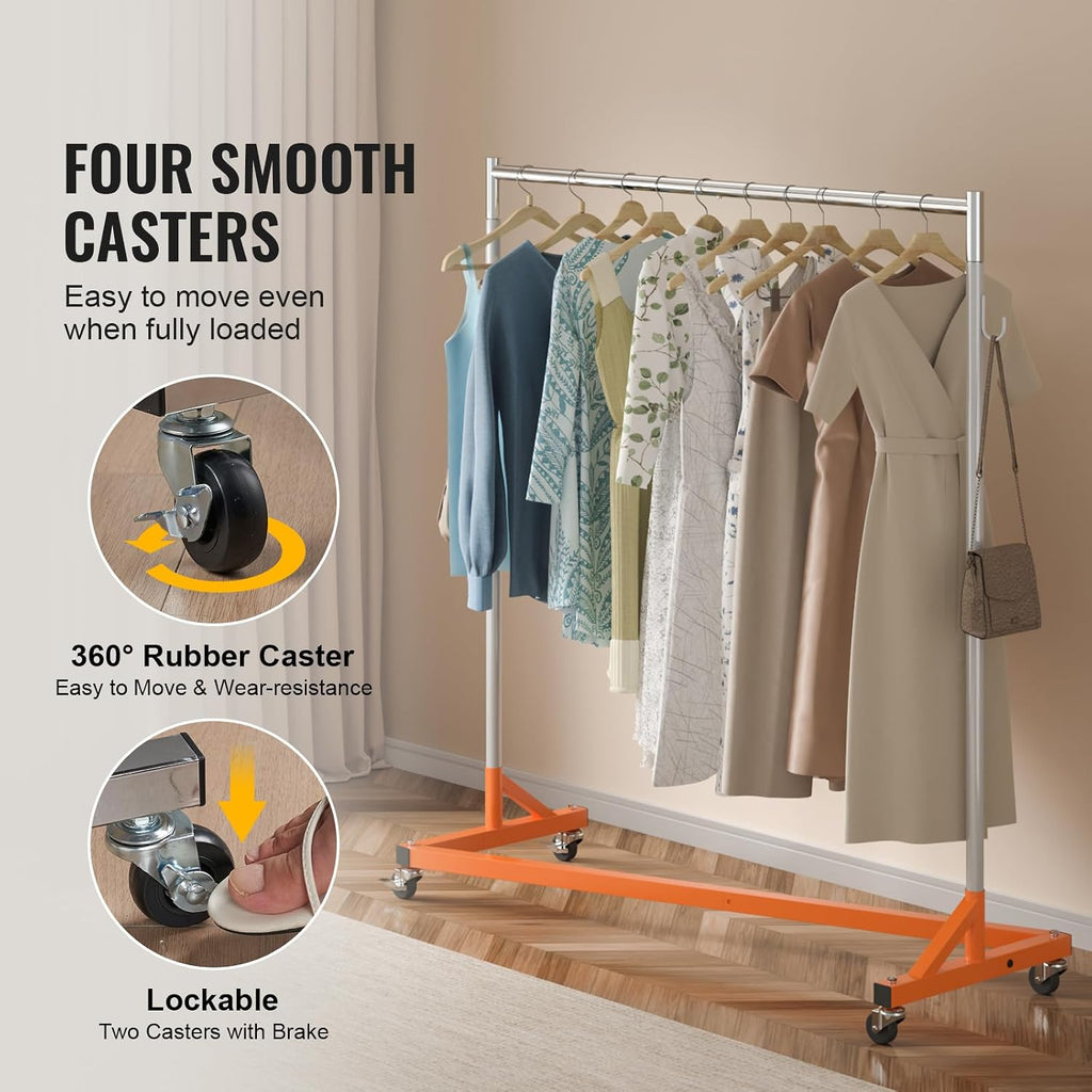 Z Rack, 300 lbs Industrial Grade Z Base Garment Rack, 24" x 63" x 71" Clothes Rack, Sturdy Steel Heavy Duty Clothing