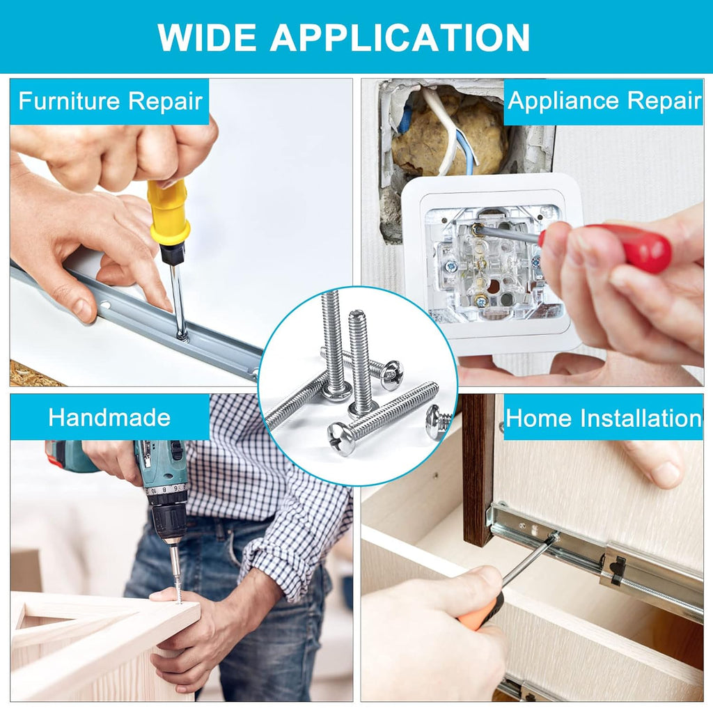 750PCS #2-56#4-40#6-32#8-32 Phillips Pan Head Screws Bolt Nut Flat Washers 304 Stainless Steel Machine Screws Nuts