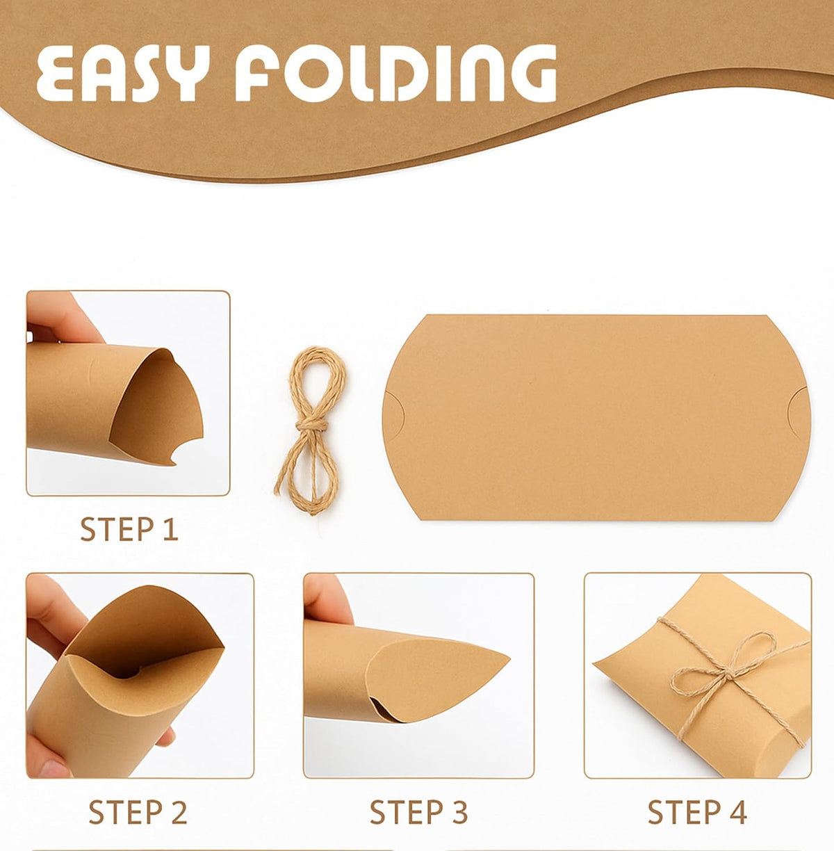 50 Pack Brown Paper Pillow Gift Boxes for Wedding Party Favors