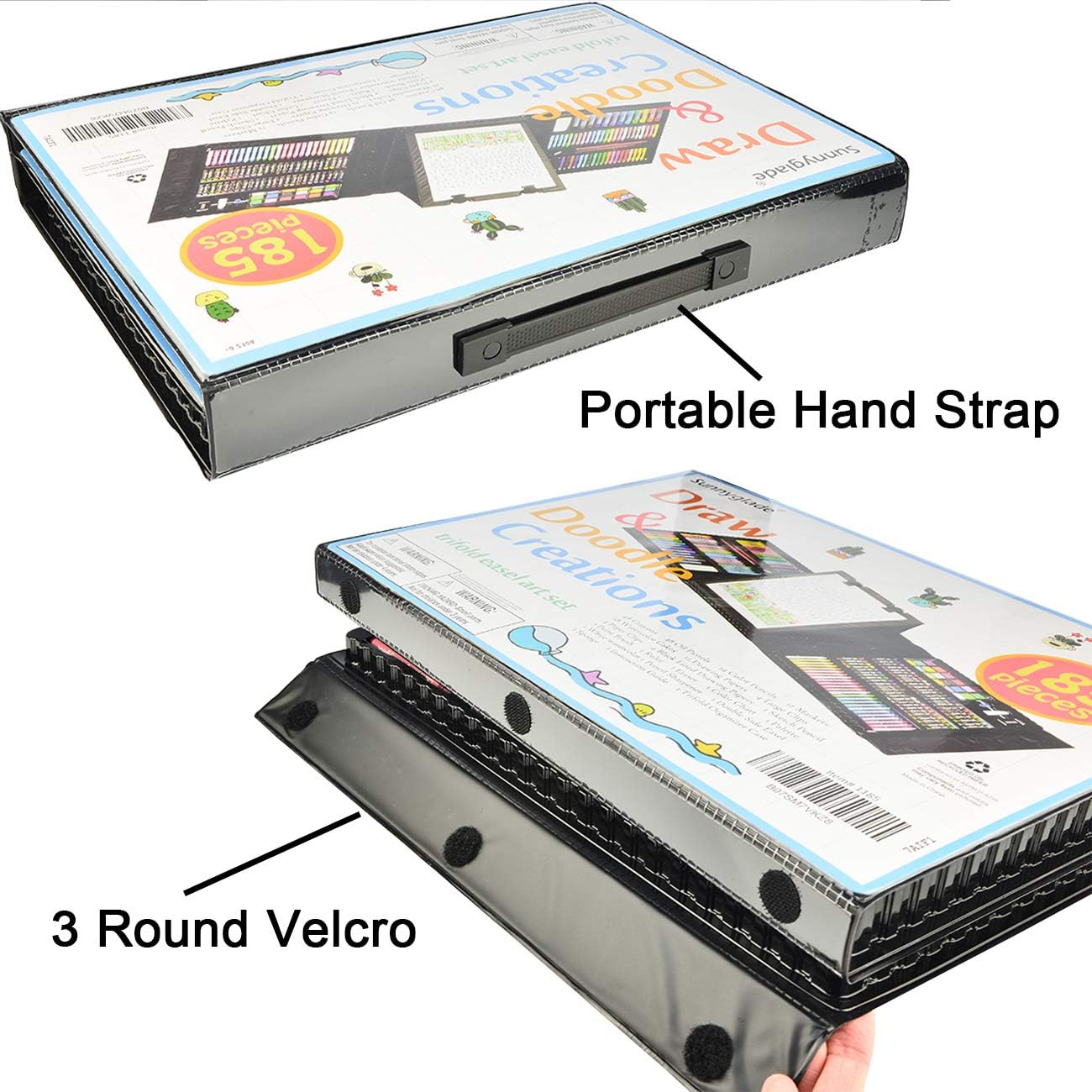 185 Pieces Double Sided Trifold Easel Art Set, Drawing Art Box with Oil Pastels, Crayons, Colored Pencils, Markers