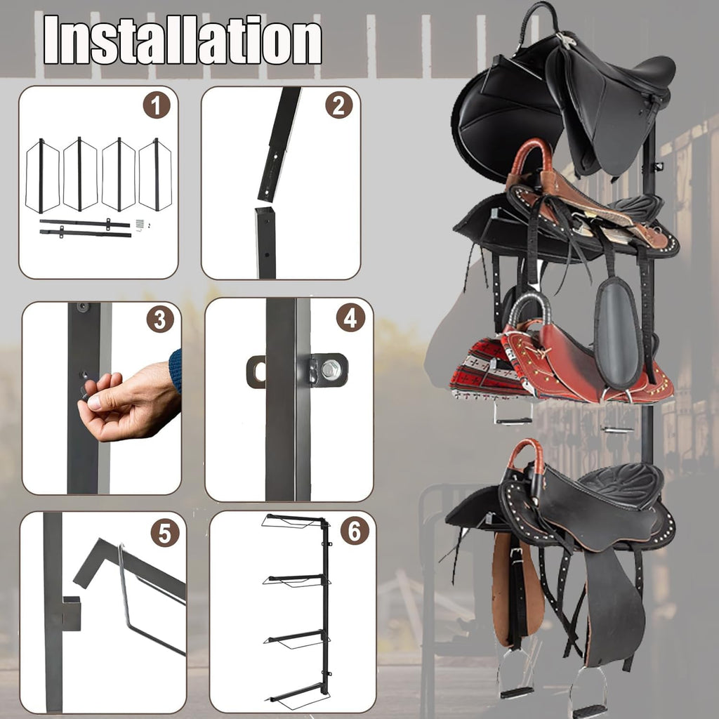 4 Tier Wall Mount Saddle Rack, 2 Packs Horse Saddle Rack Holds Tack, Portable Saddle Stand for English & Western