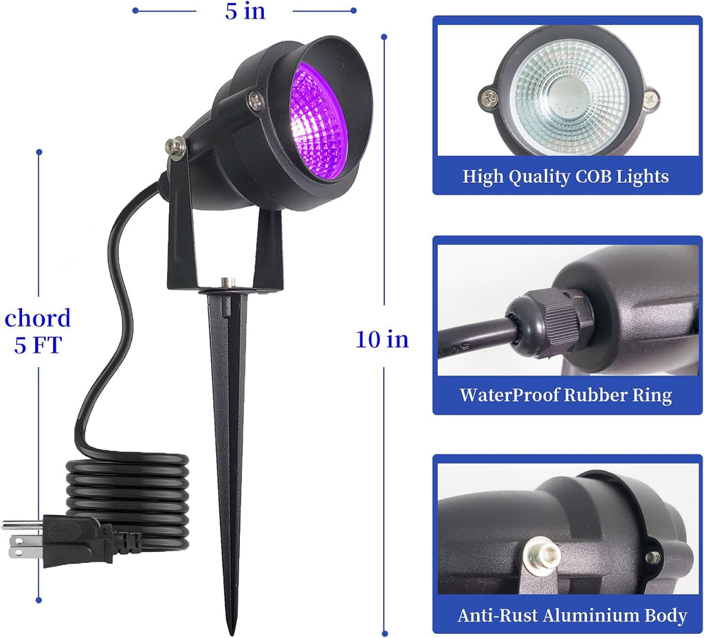 20W Halloween Spotlight Outdoor, Black Light Spotlight, Waterproof IP66 with Purple LED Landscape Lighting, Ideal for
