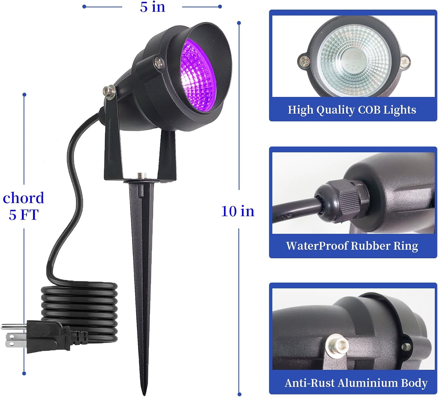 20W Halloween Spotlight Outdoor, Black Light Spotlight, Waterproof IP66 with Purple LED Landscape Lighting, Ideal for