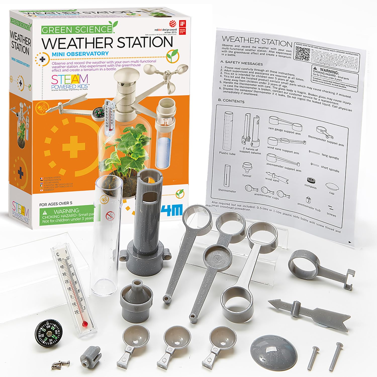 Green Science Weather Station - DIY Mini Observatory & STEAM Science Kit | Build an anemometer, rain gauge and