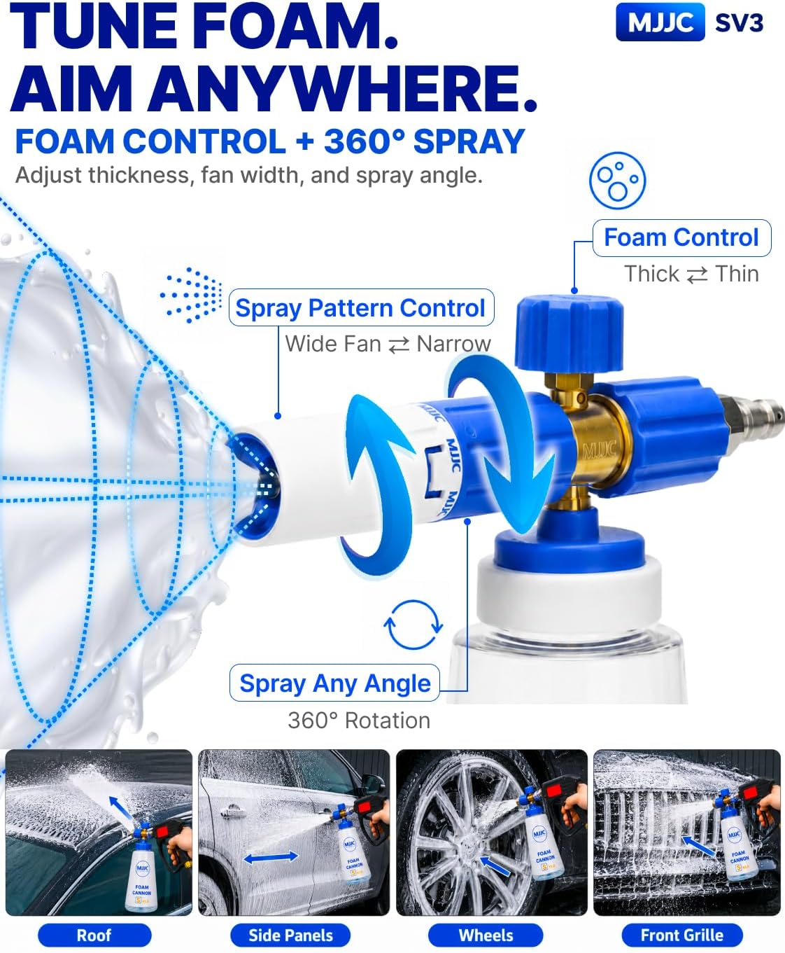 Foam Cannon S V3.0 (Thicker Snow Foam Technology) with 1/4 Inch Quick Connector for Pressure Washer & MJJC Foam