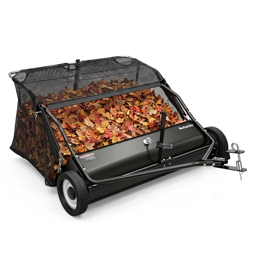 42-Inch Tow Behind Lawn Sweeper, 12 Cu.Ft. Hopper Grass & Leaf Collector, Pull Behind Yard Sweeper with Adjustable