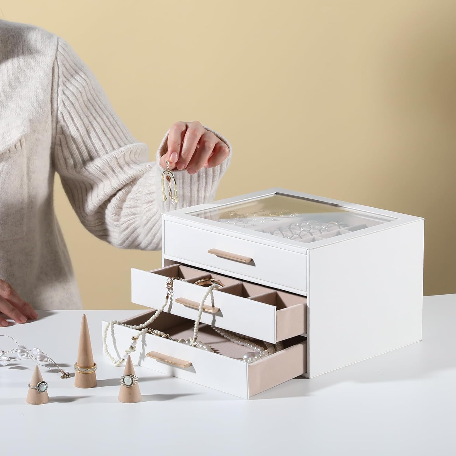 Clear Lid Jewelry Box,3-Layer Jewelry Organizer with Drawer,PU Leather Jewelry Organizers and Storage,Jewelry Boxes