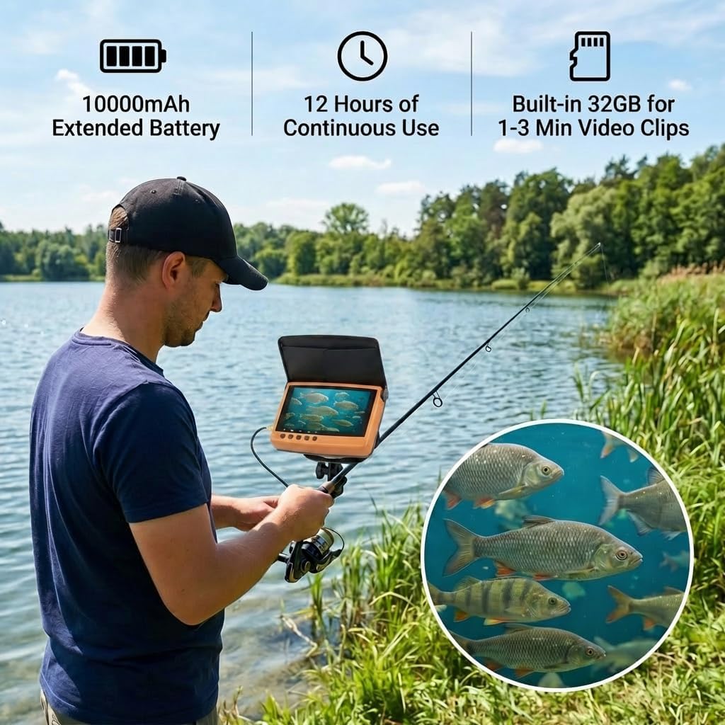 5.5" HD 1080P Underwater Fishing Camera &10000mAh Fish Finder | DVR-32GB Portable Depth Finder for Ice Fishing Boat
