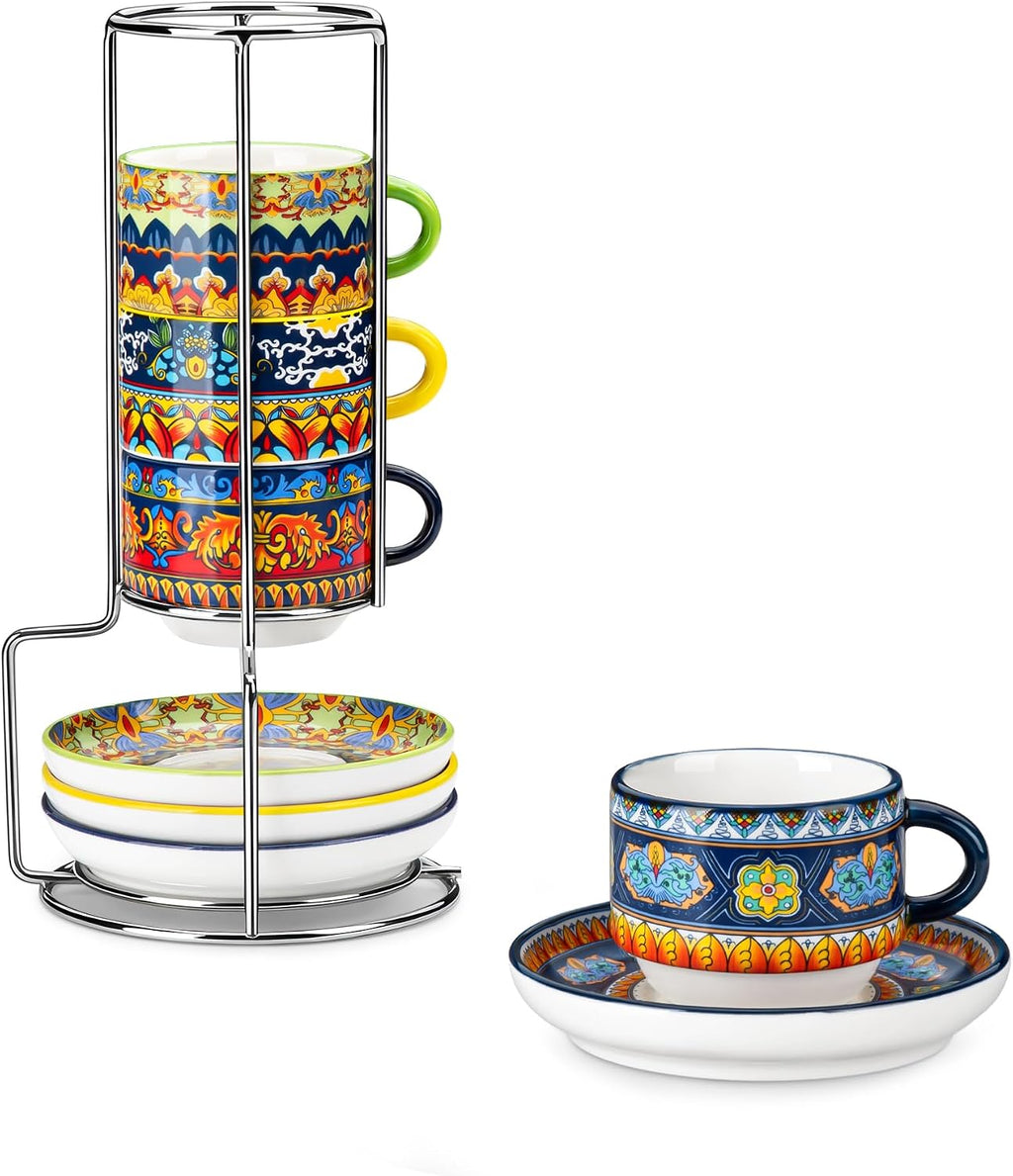 2.5 Oz Bohemian Espresso Cups Set of 4 with Stand
