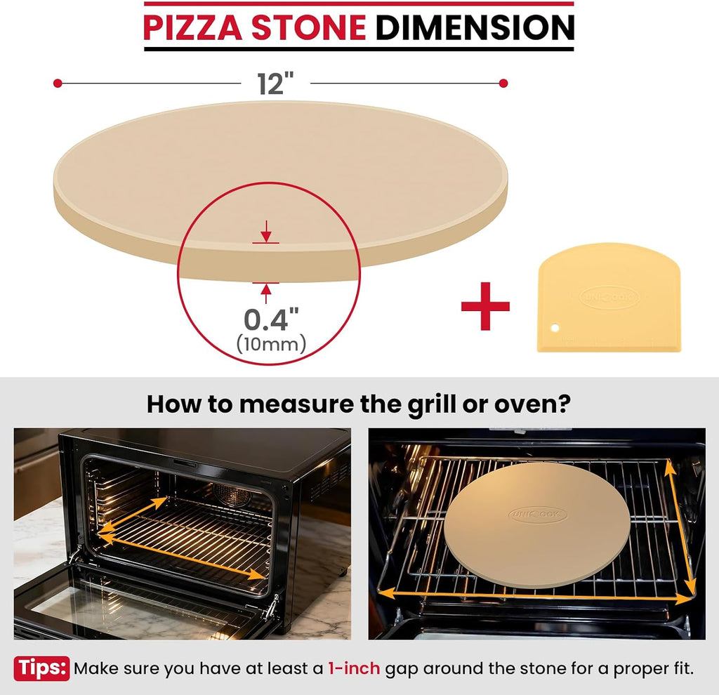 Round Pizza Stone 12 Inch, Cordierite Bread Baking Stone for Oven and Grill, Thermal Shock Resistant, Including Dough