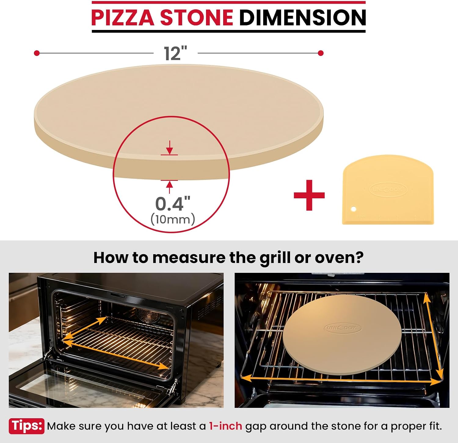 Round Pizza Stone 12 Inch, Cordierite Bread Baking Stone for Oven and Grill, Thermal Shock Resistant, Including Dough