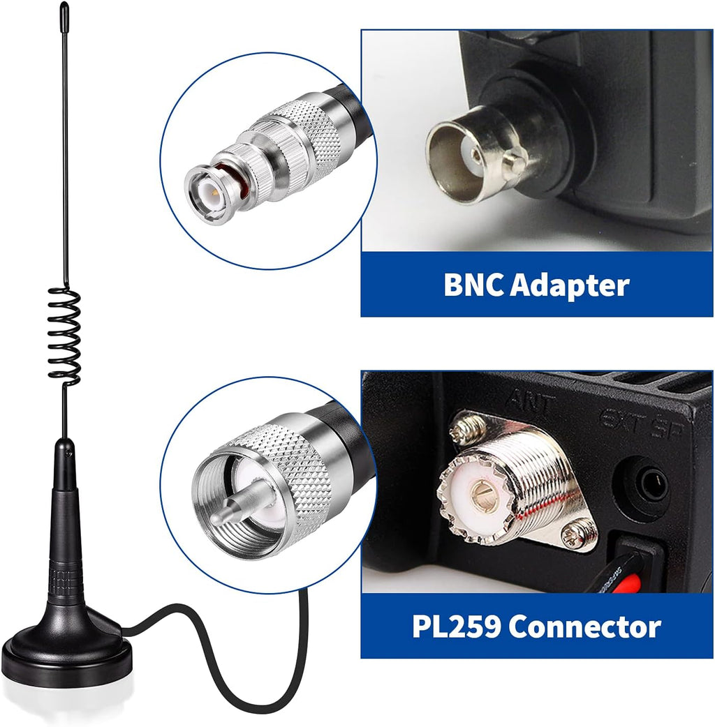 27MHz CB Radio Antenna PL259 & BNC Male Magnetic Base Compatible with Cobra Midland Uniden Maxon President Vehicle