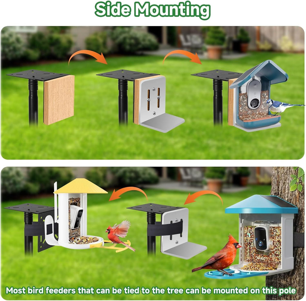 Smart Bird Feeder Pole Stand 79In,Adjustable Height Metal Bird House Pole for Outdoor Garden with Multiple Mounting