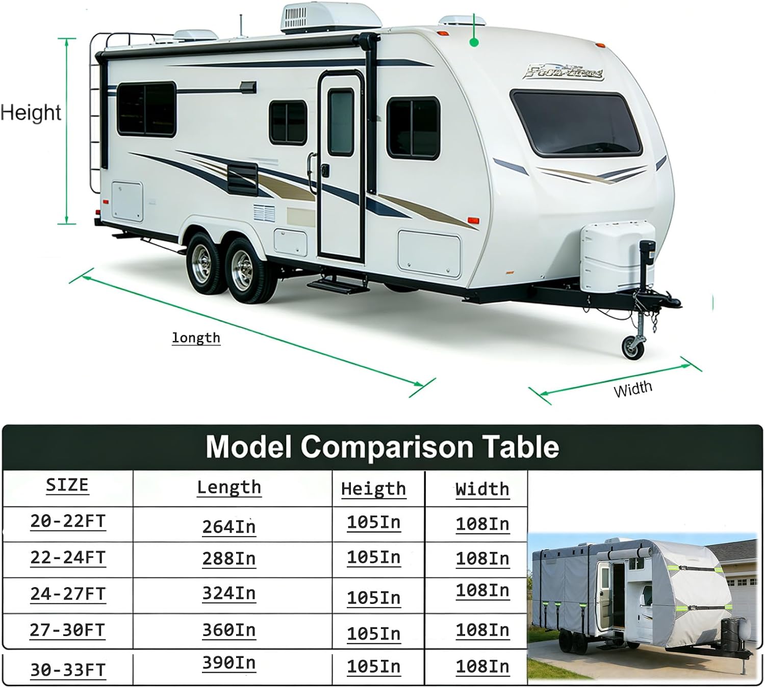 24-27FT RV Cover Upgraded 8 Layers Top Windproof Travel Trailer Camper Cover r for 24' to 27' RV, with Tire