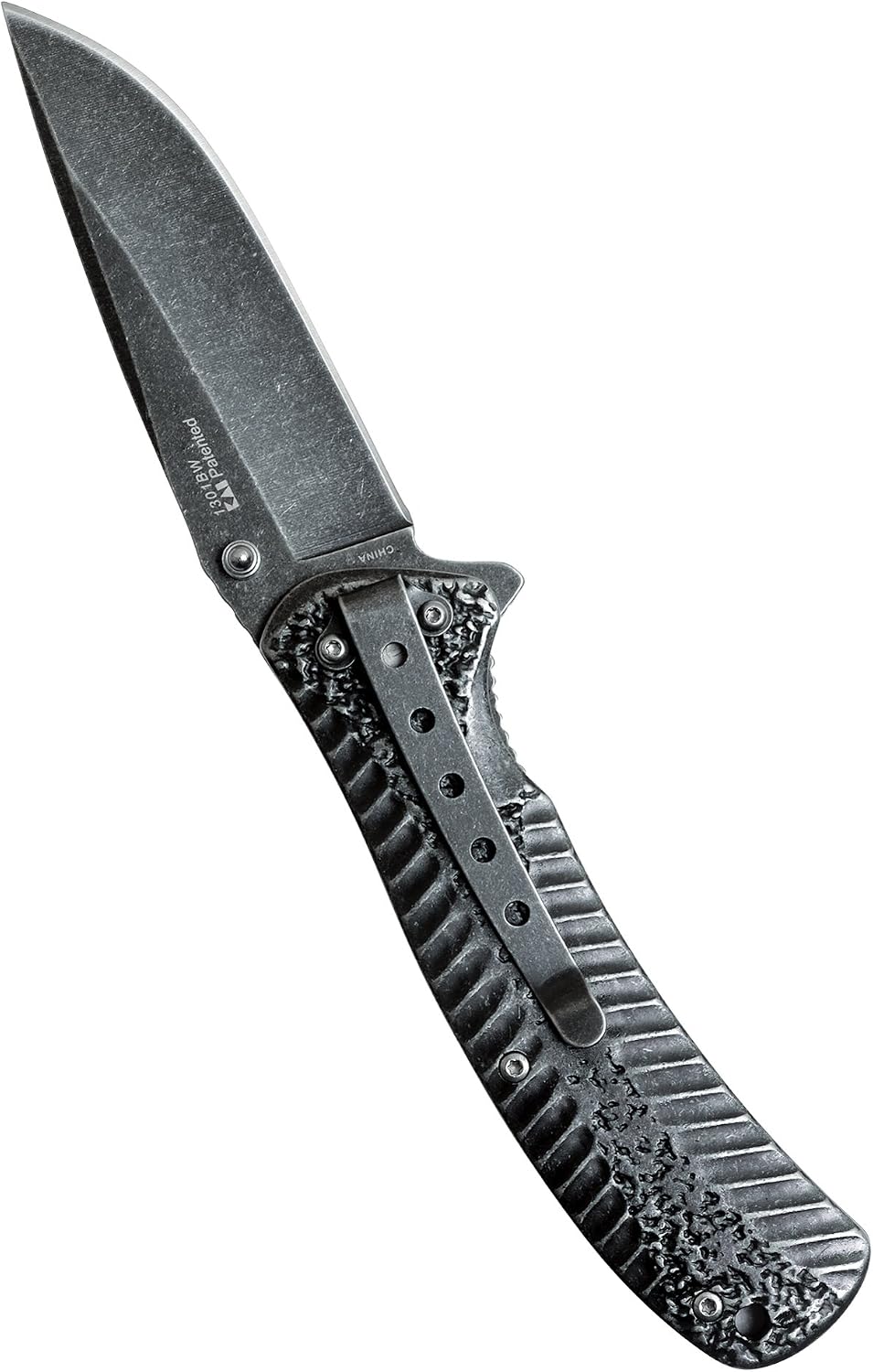 Starter Pocket Knife, Blackwash, 3.4 Inch Drop Point Blade | EDC with Assisted Opening, Single-Position Pocketclip