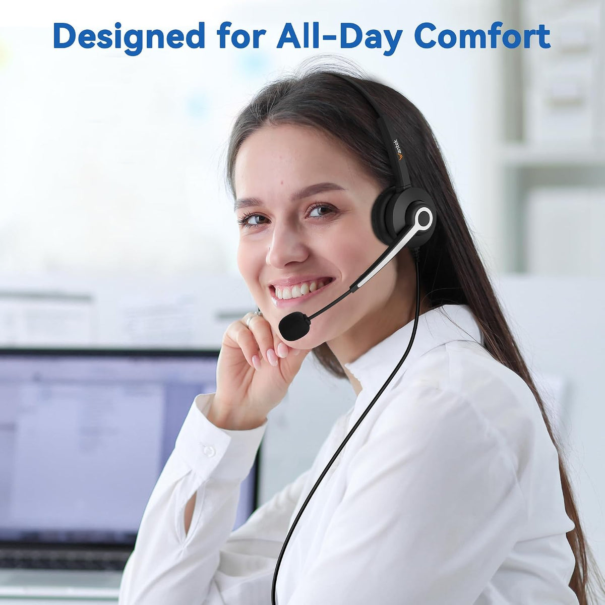 Binaural RJ9 Call Center Headset with Noise Cancelling Mic, Corded Office Headset with Mute for Avaya Phones
