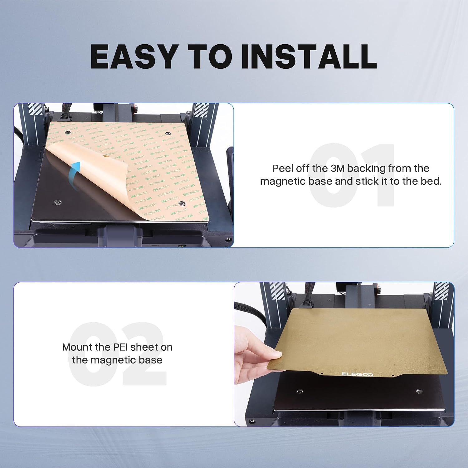 ELEGOO 235x235mm PEI Sheet Magnetic Build Plate for Neptune 3 Pro | PEI Spring Steel Flexible Platform with Adhesive Bed