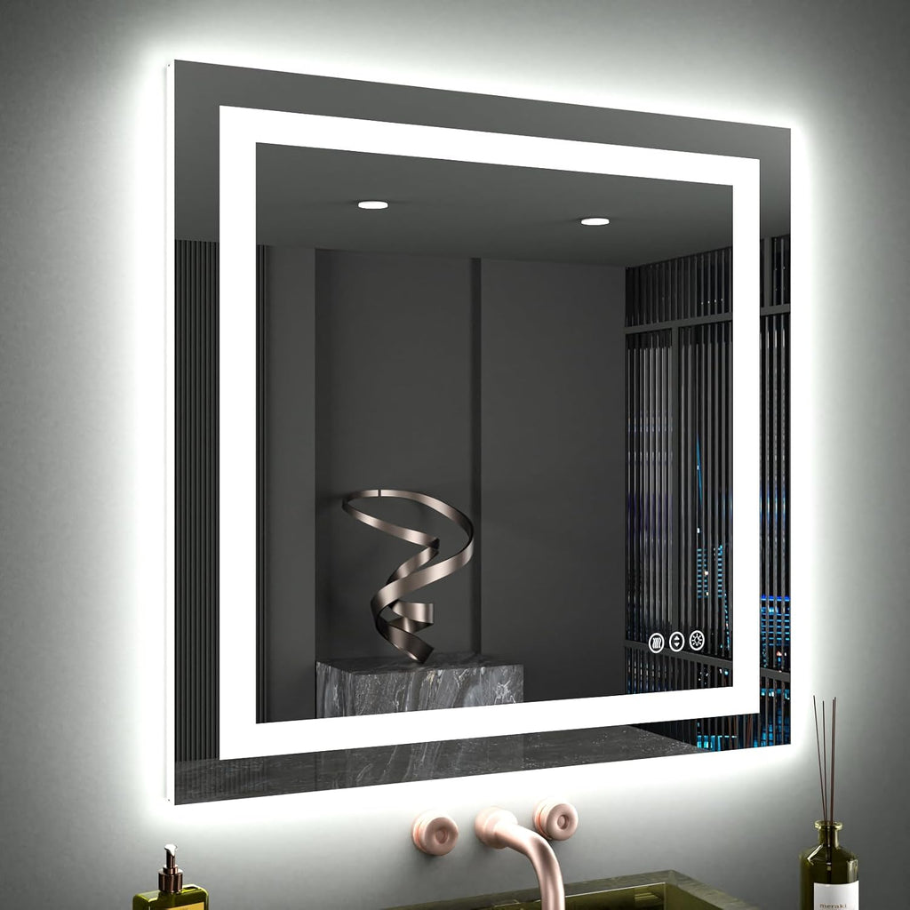 40"X38" LED Bathroom Mirror with Lights | Anti-Fog, Dimmable, 3 Color Temperature, Backlit + Front Lit, Memory
