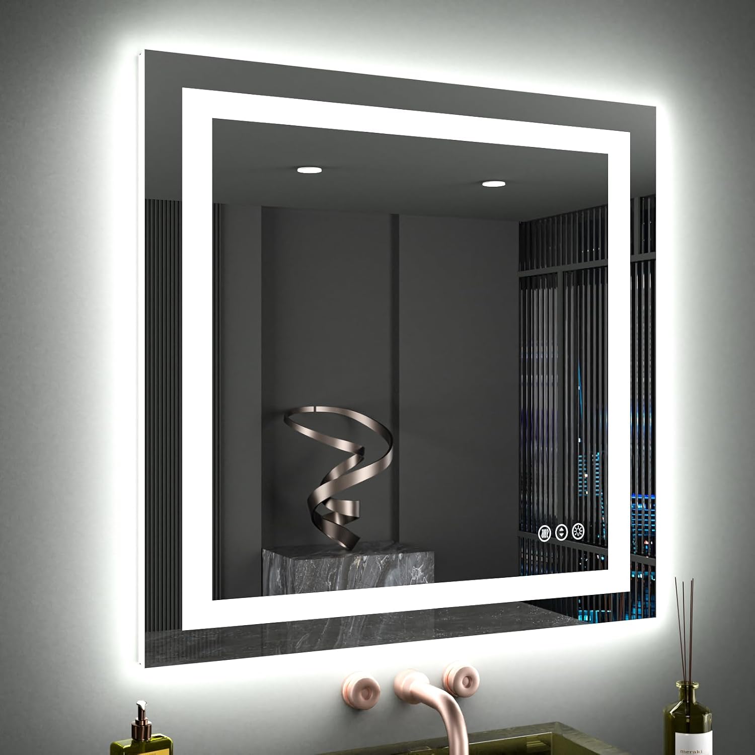 40"X38" LED Bathroom Mirror with Lights | Anti-Fog, Dimmable, 3 Color Temperature, Backlit + Front Lit, Memory