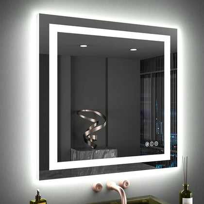 40"X38" LED Bathroom Mirror with Lights | Anti-Fog, Dimmable, 3 Color Temperature, Backlit + Front Lit, Memory