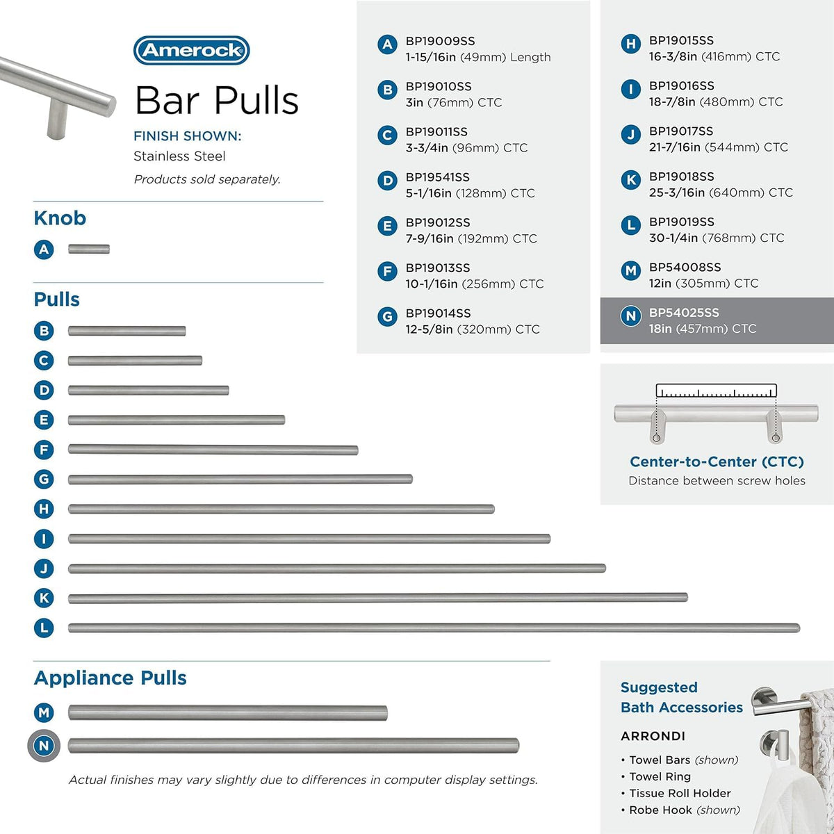18" Bar Pulls Stainless Steel Appliance Pull