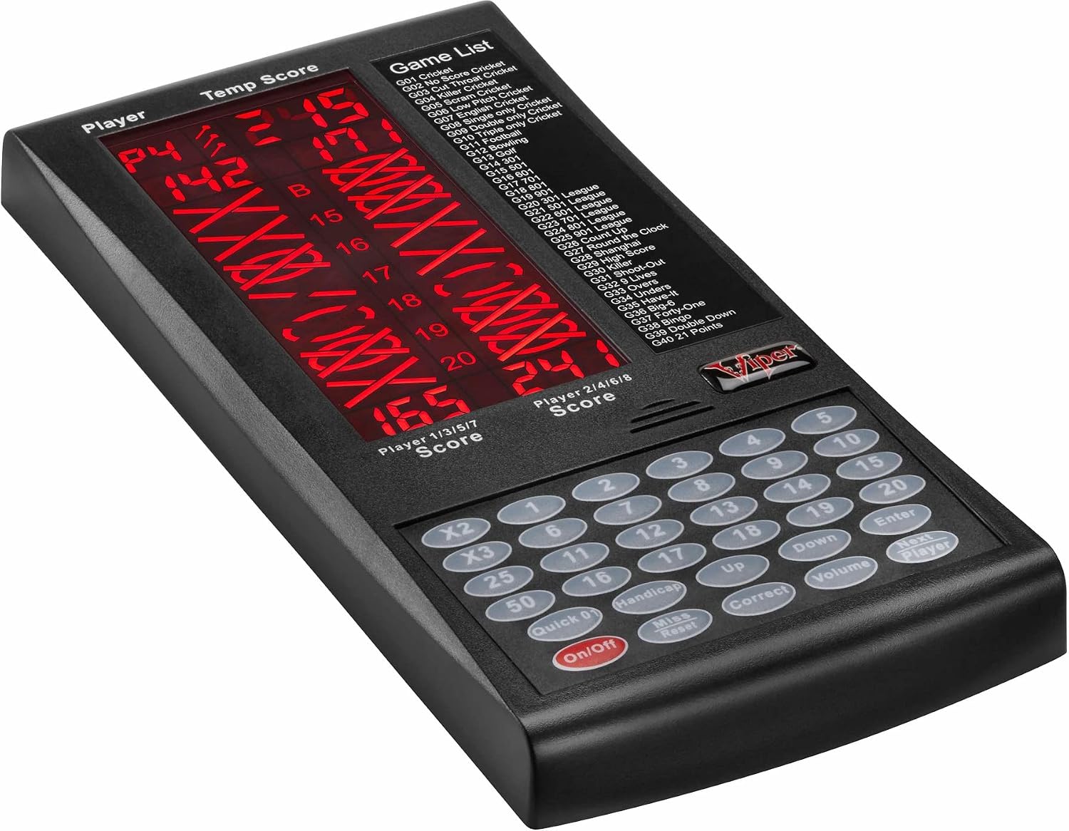 Viper ProScore Digital Dart Scorer Electronic Dartboard Scoreboard for Up to 8 Players, with 40 Games and 655 Game