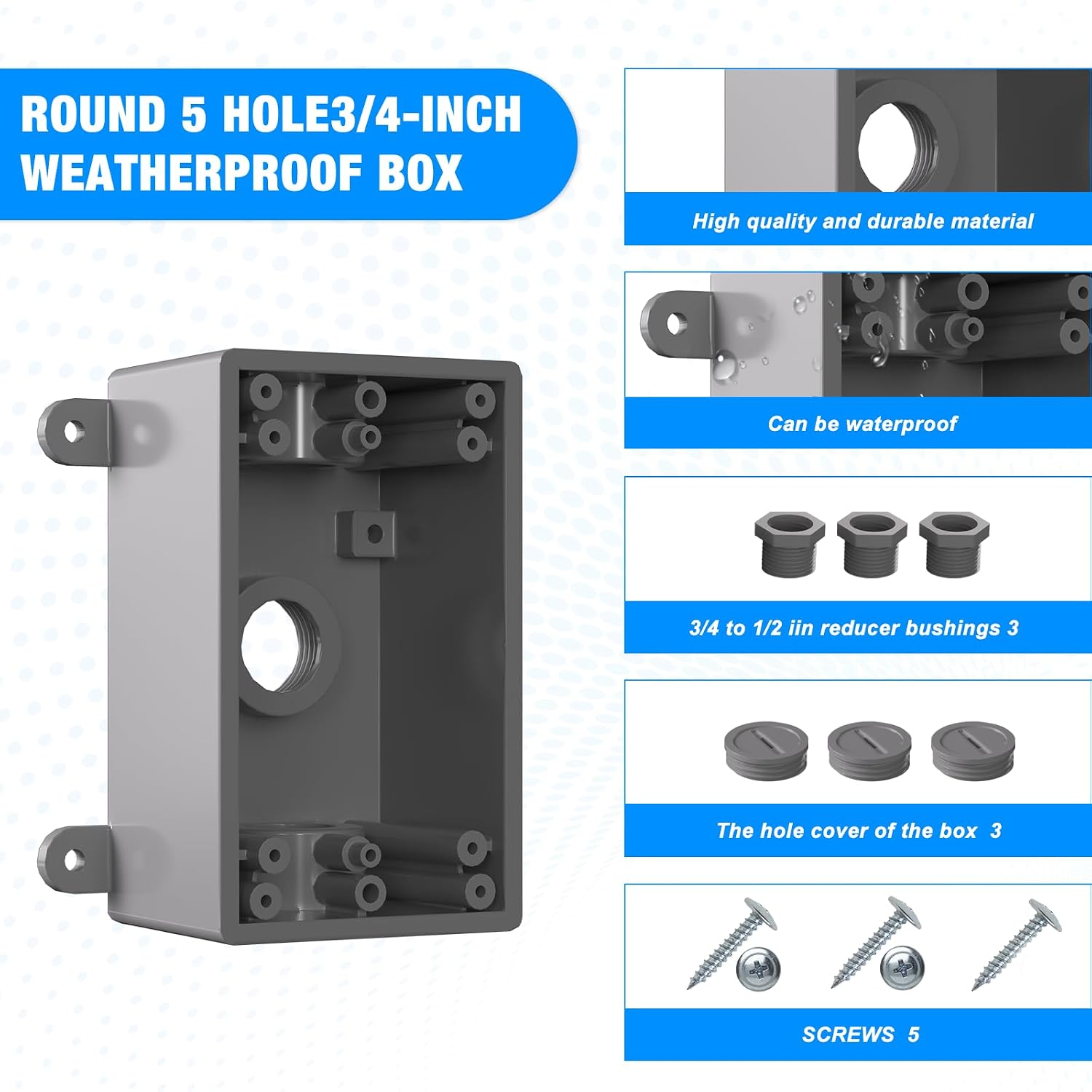 Single-Gang Weatherproof Electrical Outdoor Box, Suitable 1/2-Inch or 3/4-Inch Electrical Conduit Switch/Outlet Box