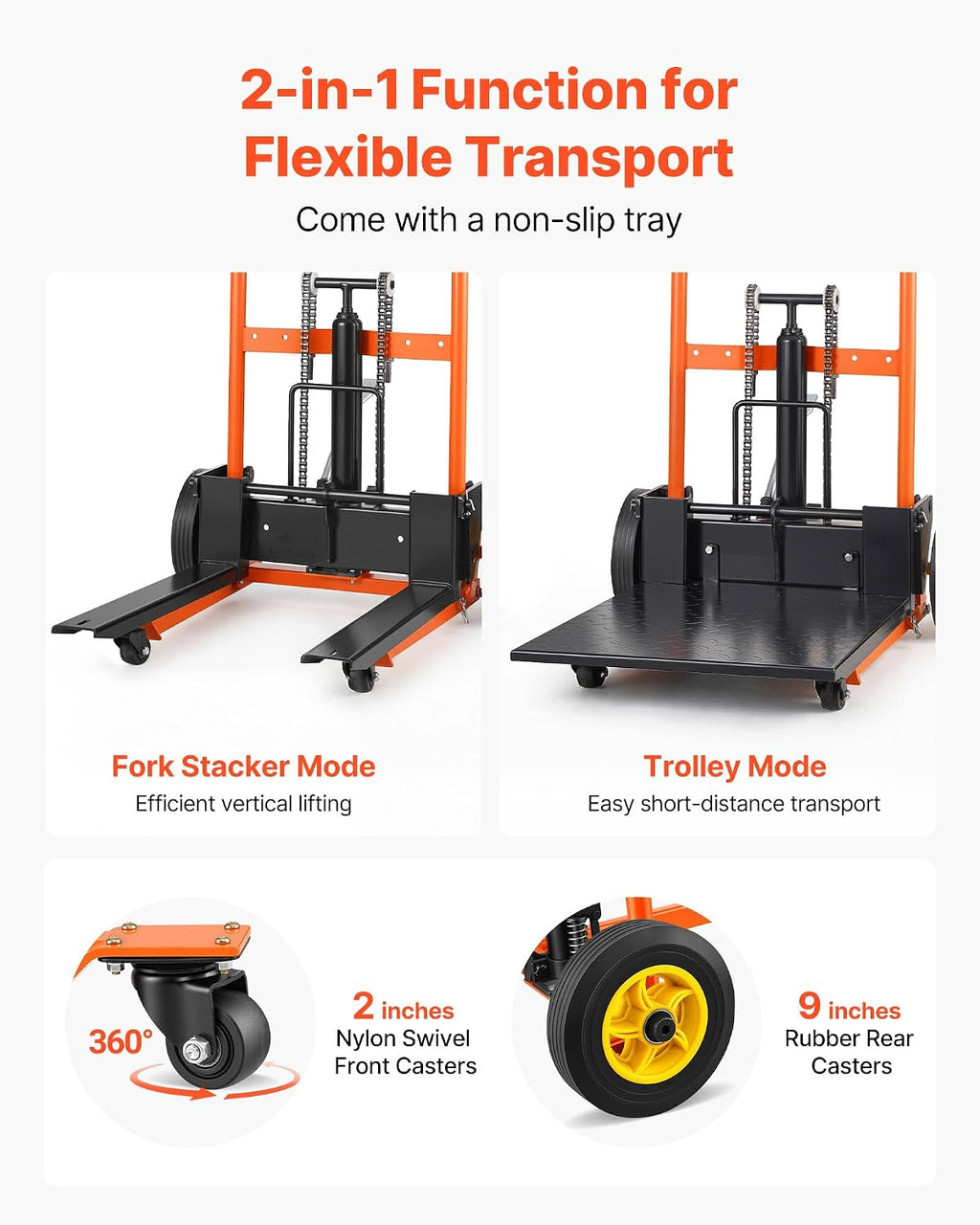 Hydraulic Material Lift Winch Stacker, 450 lbs Load Capacity, 39.4'' Max Lifting Height, Pallet Truck Dolly with Fork