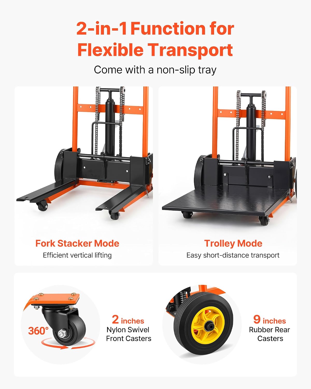 Hydraulic Material Lift Winch Stacker, 450 lbs Load Capacity, 39.4'' Max Lifting Height, Pallet Truck Dolly with Fork
