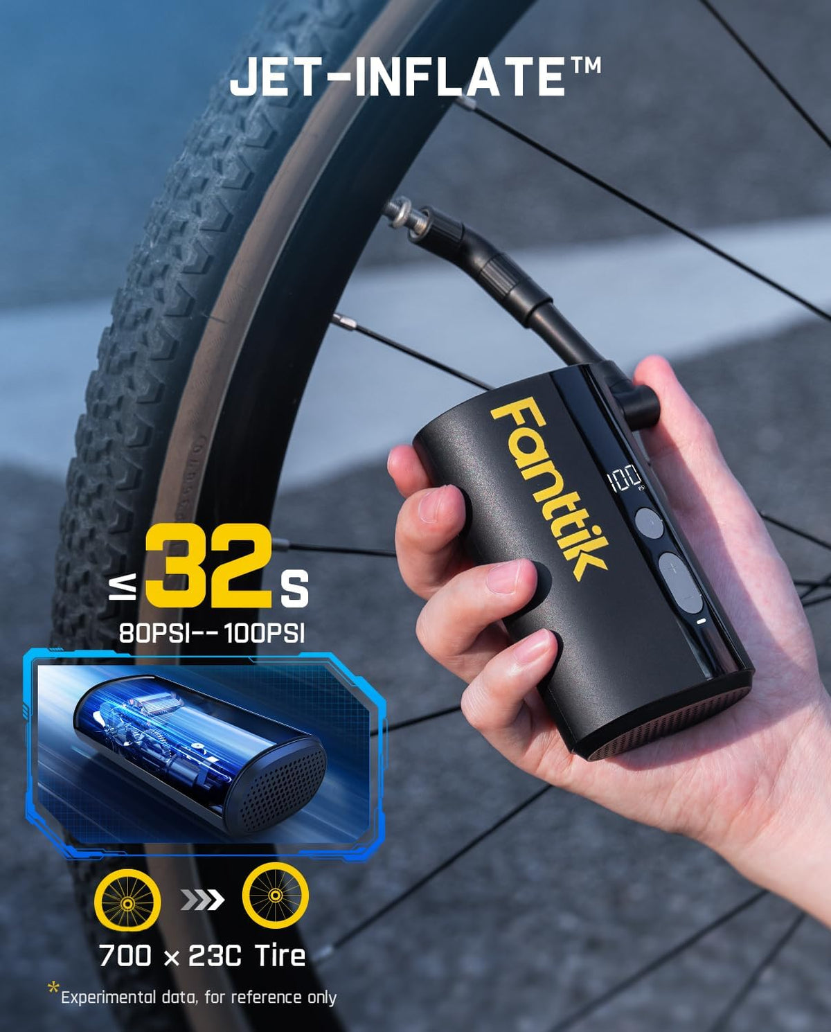 X9 Ace Mini Electric Bike Pump, 150PSI, 32s Inflate, Auto Stop