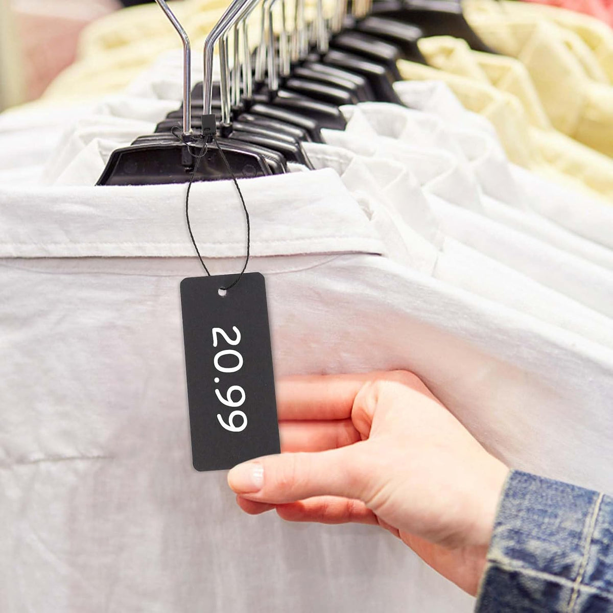 300 Set Black Price Tags with String Clothing Tags with Safety Pins
