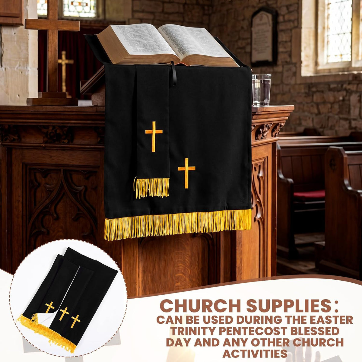 3 Set Parament Table Runner Altar Cloth Black and White