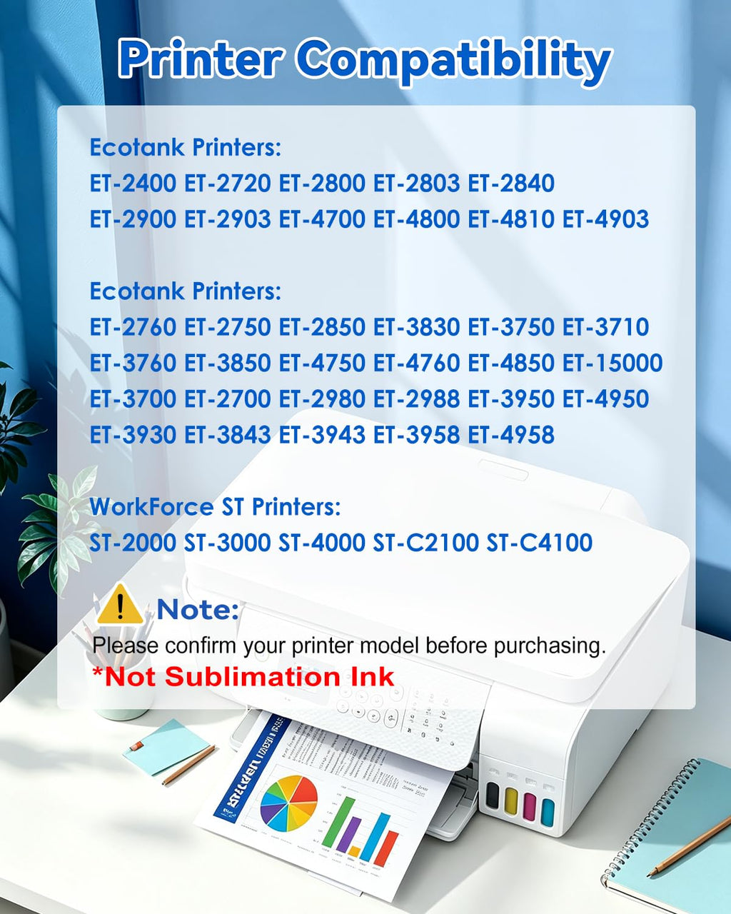 Compatible Ink Bottle Replacement for Epson 522 Ink, 5 Bottles
