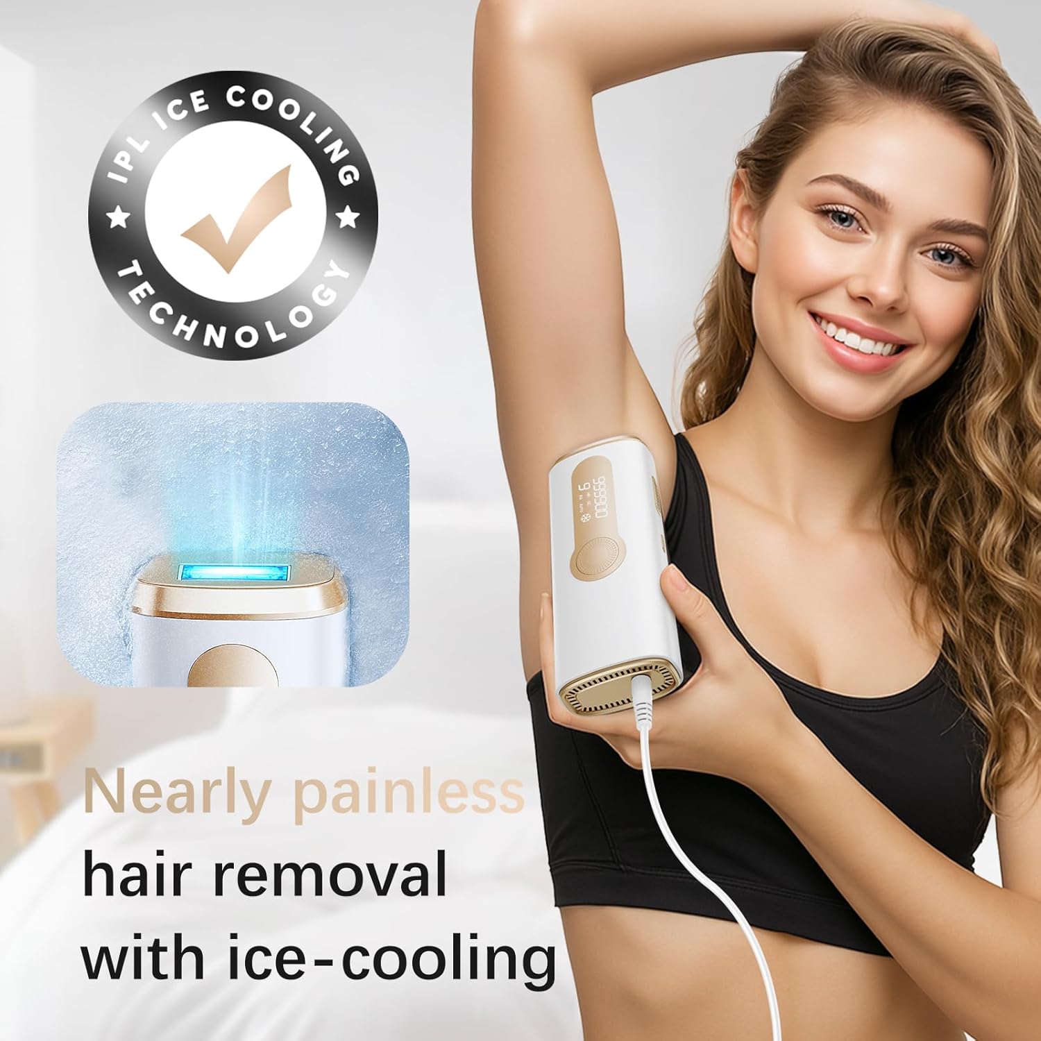 IPL Laser Hair Removal Device for Women & Men - Safe At-Home 45°F Ice-Cooling Contact for Painless & Long-Lasting