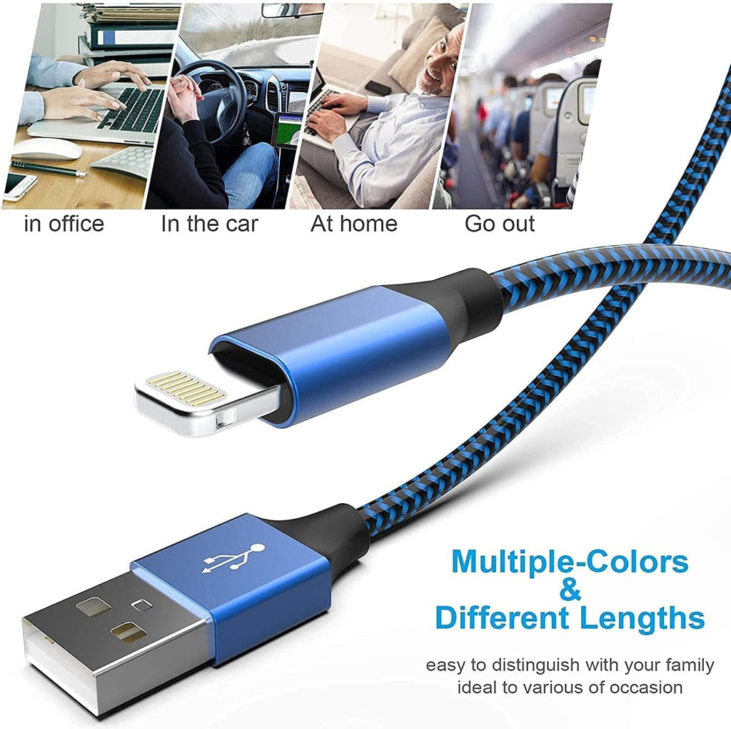 [Apple MFi Certified] 6Pack 3/3/6/6/6/10 FT iPhone Charger Nylon Braided Fast Charging Lightning Cable Compatible