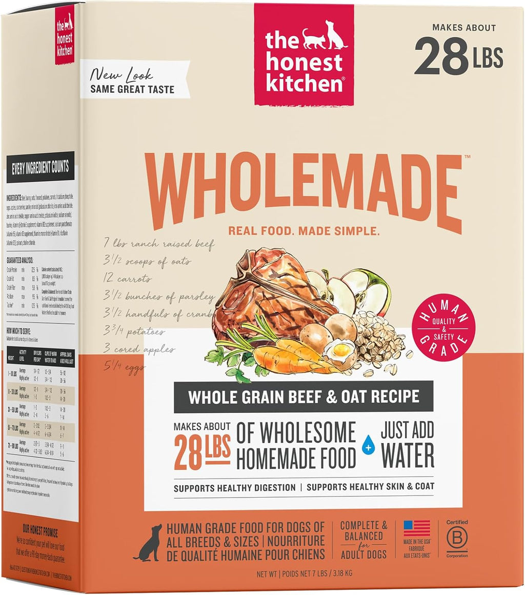 Wholemade Whole Grain Beef Recipe, Human Grade Dehydrated Dog Food, Just Add Water, Supports Healthy Digestion, Skin