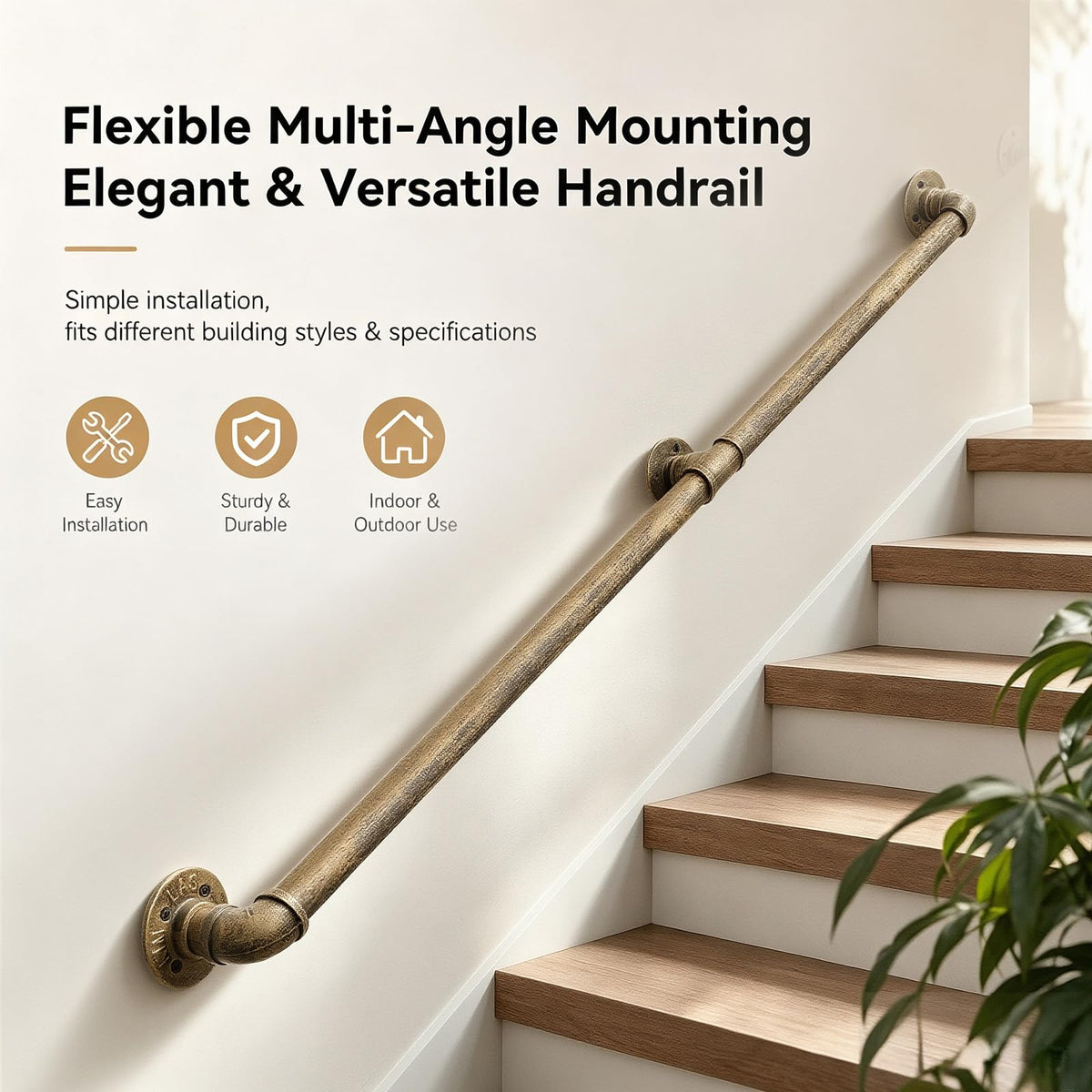 Wall Handrail 5FT,Industrial Staircase Railing 1.25 Inch Tube Diameter