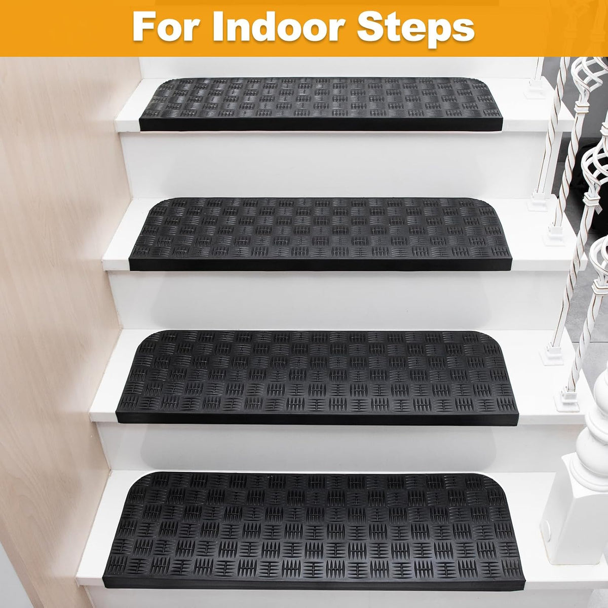 Rubber Stair Treads Non Slip Outdoor/Indoor 30" x 10" 5PCS, Black