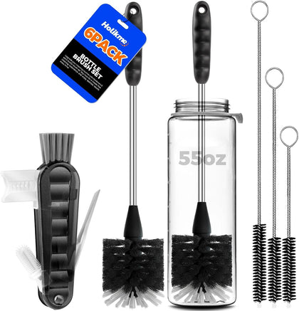 6 Pack Bottle Brush Set, 14" Long Handle Stainless Steel Bottle Cleaner Brush, 3 Straw Brushes, 4-in-1 Bottle
