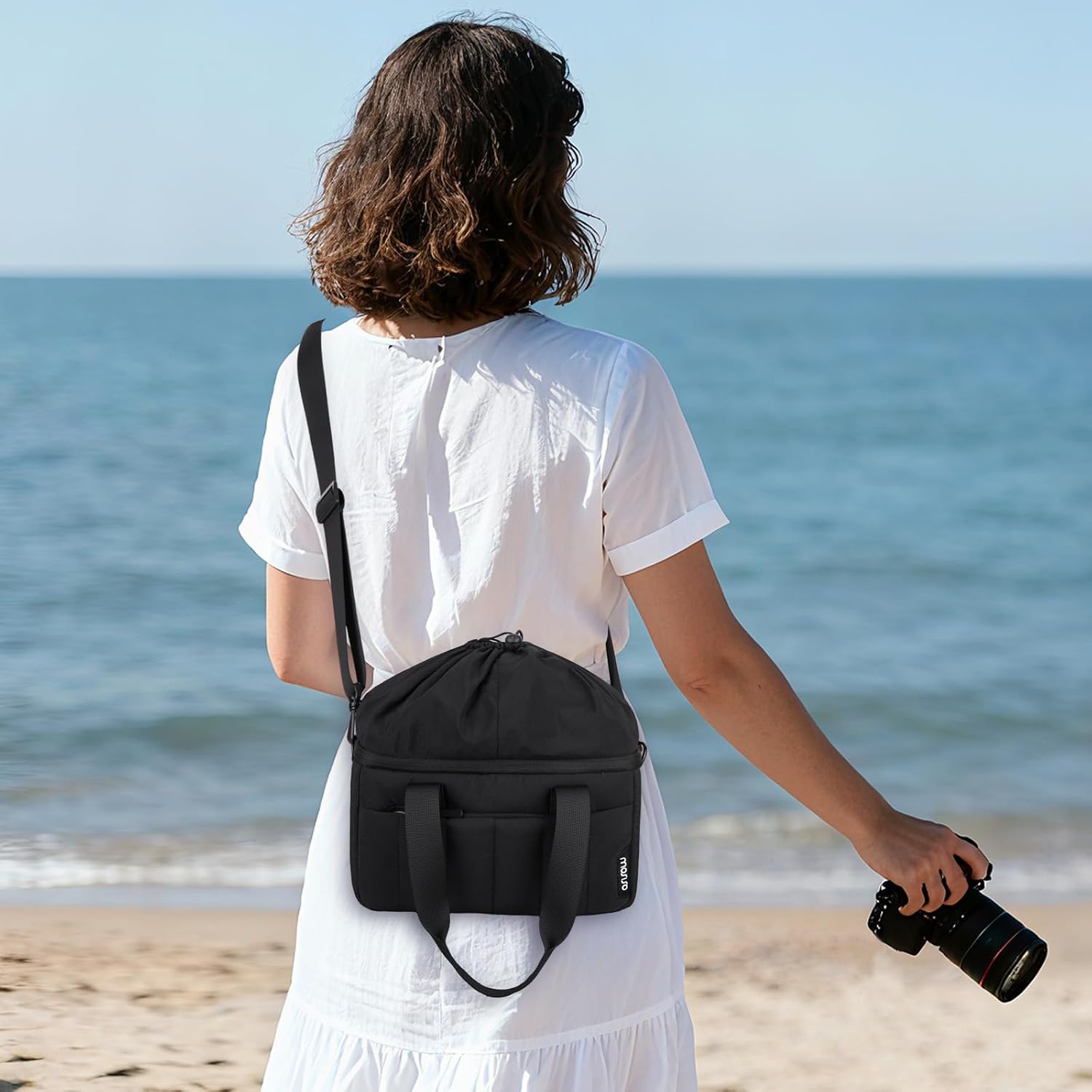 Camera Bag Camera Crossbody Sling Bag, Black | SLR DSLR Mirrorless Camera Bags, Quilted Puffy Padded Shockproof