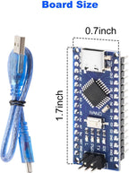 2Pcs Nano V3.0 Board ATmega328P/CH340G Chip Microcontroller Kit Compatible with Arduino IDE/PWM/SPI 5V 16M(USB C Port with 2Pcs USB Cable)