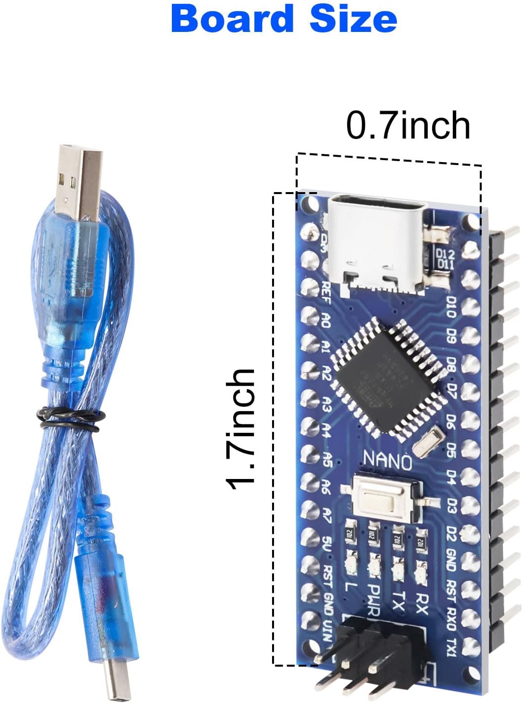 2Pcs Nano V3.0 Board ATmega328P/CH340G Chip Microcontroller Kit Compatible with Arduino IDE/PWM/SPI 5V 16M(USB C Port with 2Pcs USB Cable)
