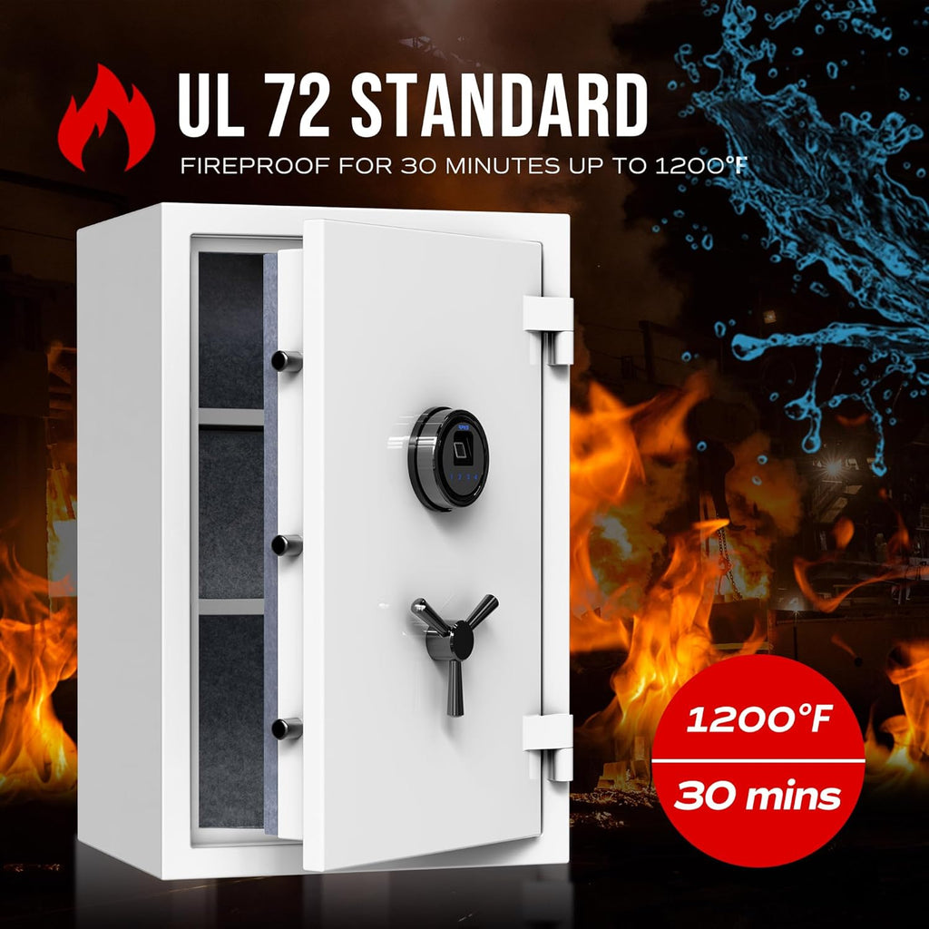 Deluxe Biometric Safe Box,Digital Fingerprint Fireproof Waterproof Safe with Touch Screen,Removable Shelf and 3 Spoke