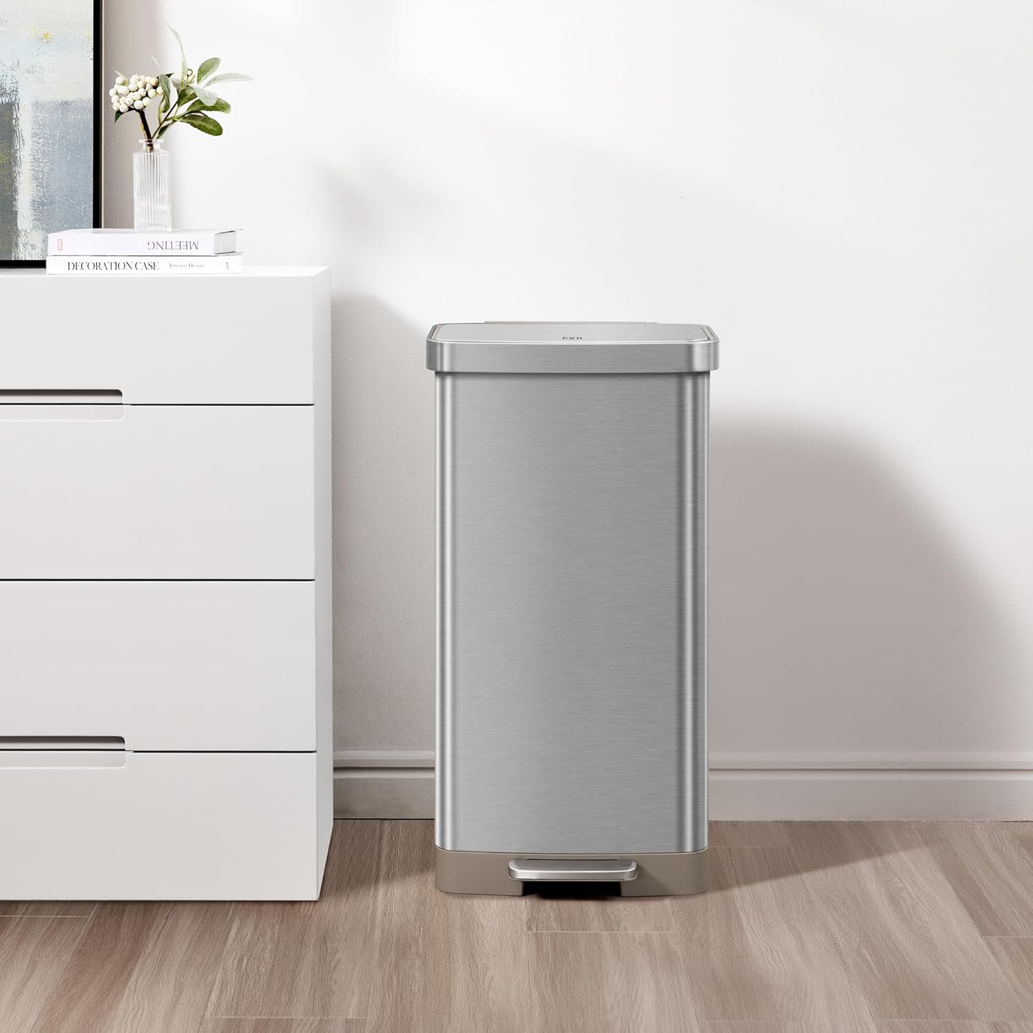 Hudson Matte Stainless 75 Liter/20 Gallon Step Trash Can with Rear Trash Bag Storage Compartment