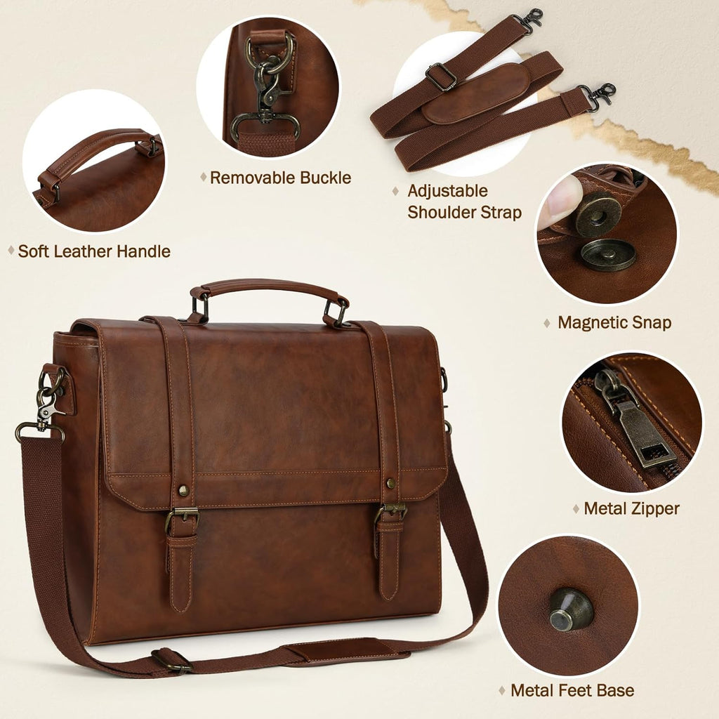 Messenger Bag for Men 15.6 inch Vintage Leather Waterproof Laptop Briefcase Large Computer Laptop Bag Leather Satchel