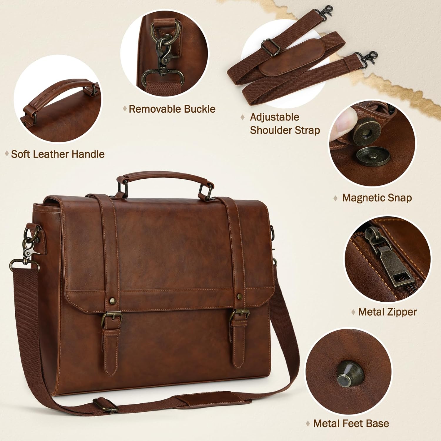 Messenger Bag for Men 15.6 inch Vintage Leather Waterproof Laptop Briefcase Large Computer Laptop Bag Leather Satchel