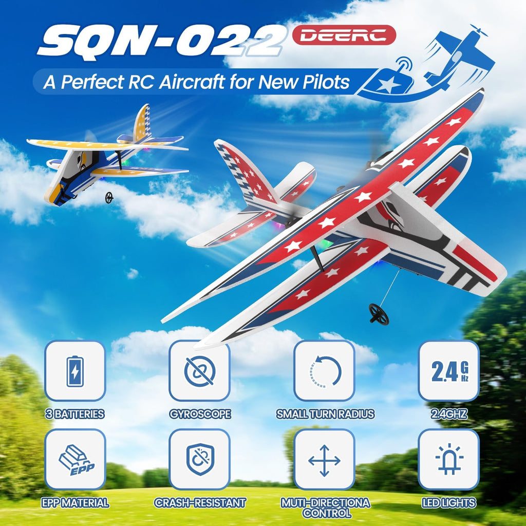 RC Plane, 2.4GHZ Remote Control Airplane W/ 3 Batteries & 6-axis Gyro Stabilizer, 2CH RTF RC Glider Toy for Beginners