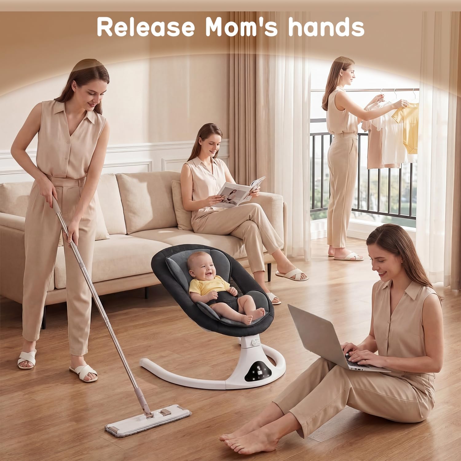 Electric Baby Swing for Infants to Toddler| Portable Infant Swing with Remote Control, Rocker with 5 Speeds, 3-Point