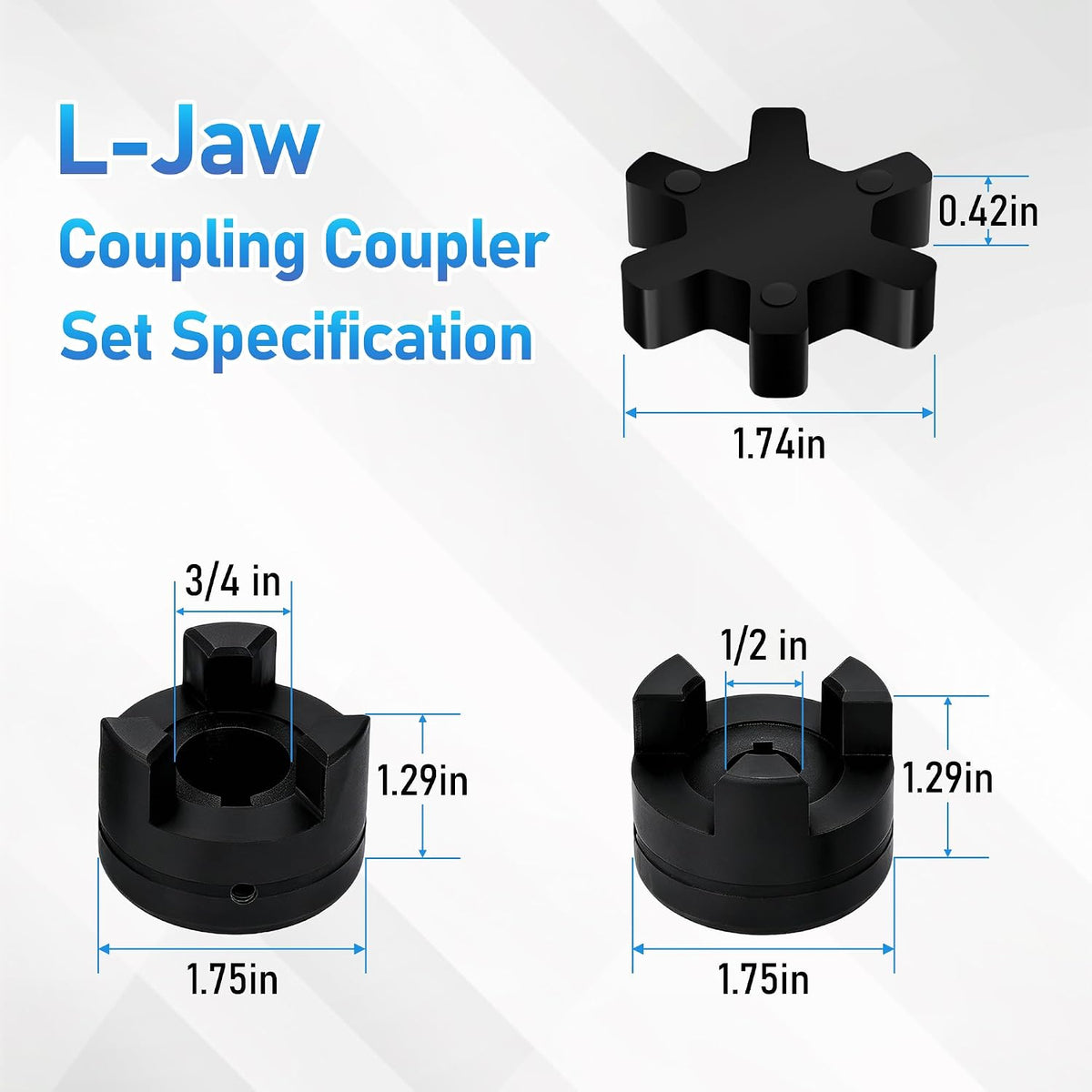 1/2" to 3/4" L075 Flexible L-Jaw Coupling Log Splitter Pump Coupler